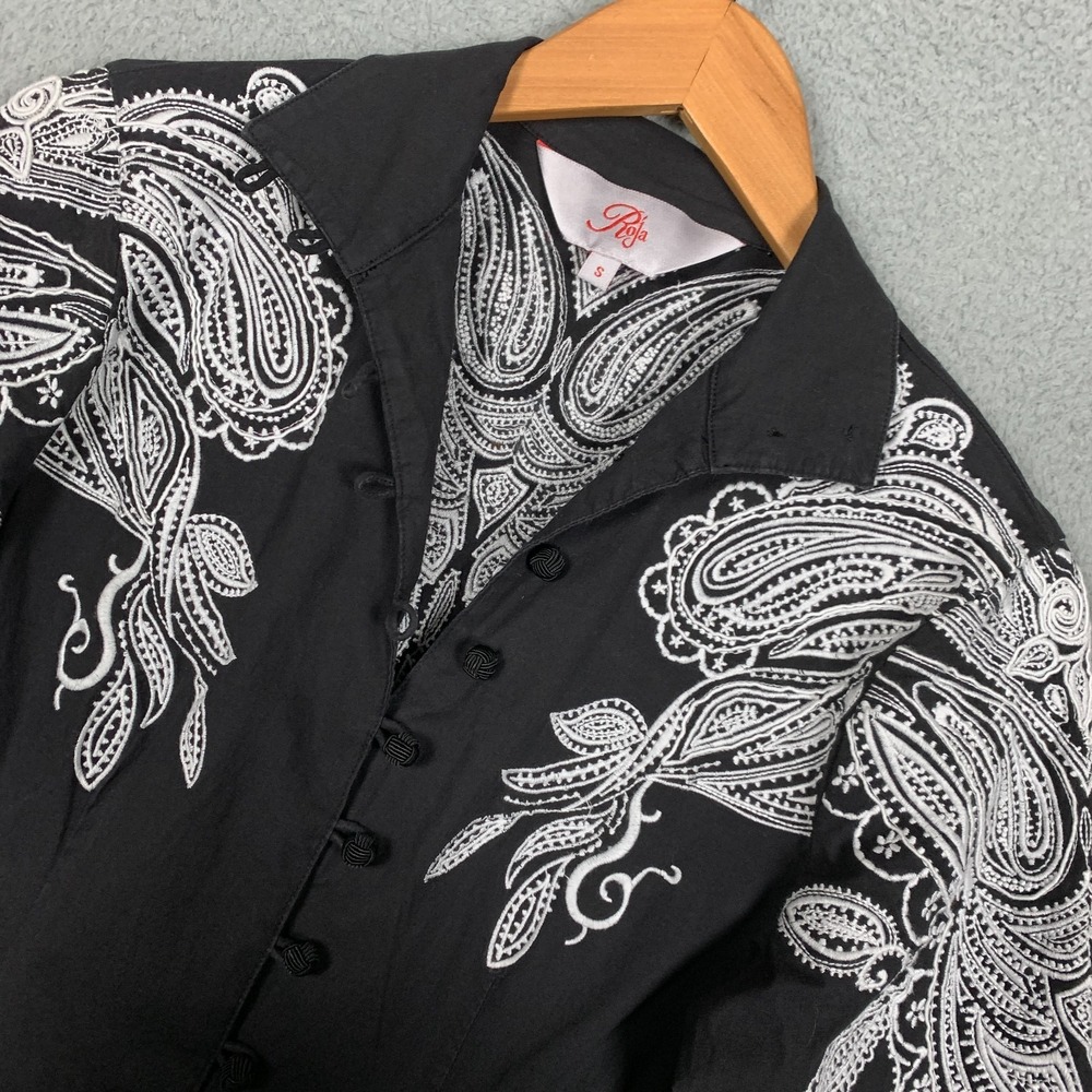 Roja Soutache Blouse Shirt Womens Small Black/White Embroidered Western Rodeo‎